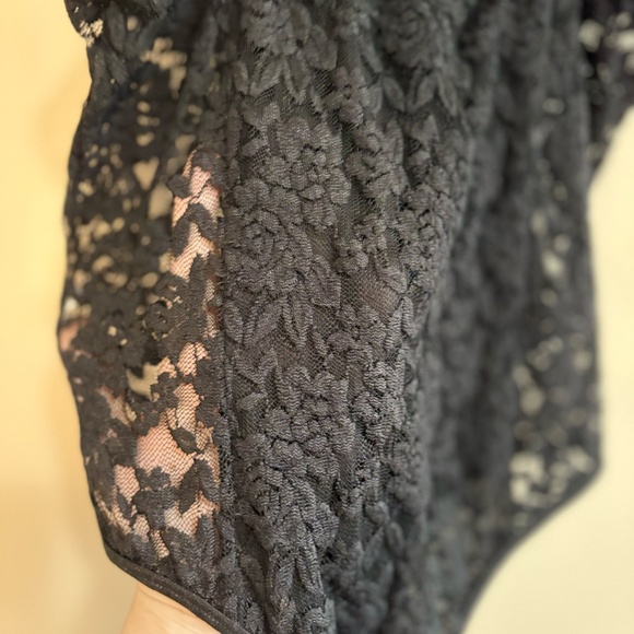 Black Lace Bodysuit w Contouring Smoothing Panel Insert - Picture 12 of 15